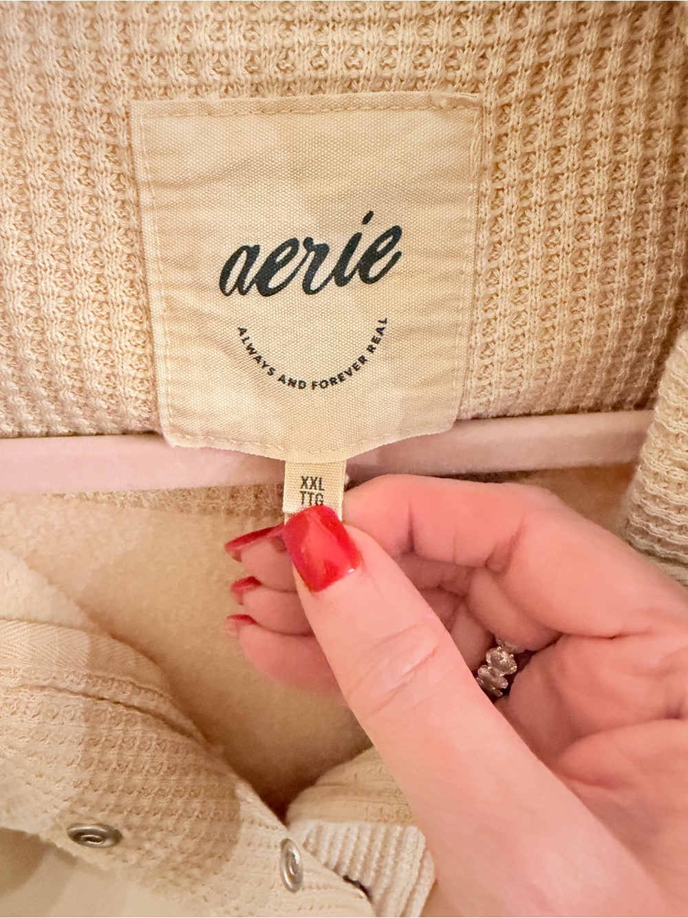 Aerie Cream Snap-Front Waffle Collar Pullover XXL/2X - Picture 7 of 7